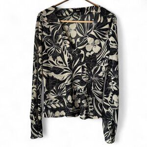 Y2K Whimsigoth sheer floral top